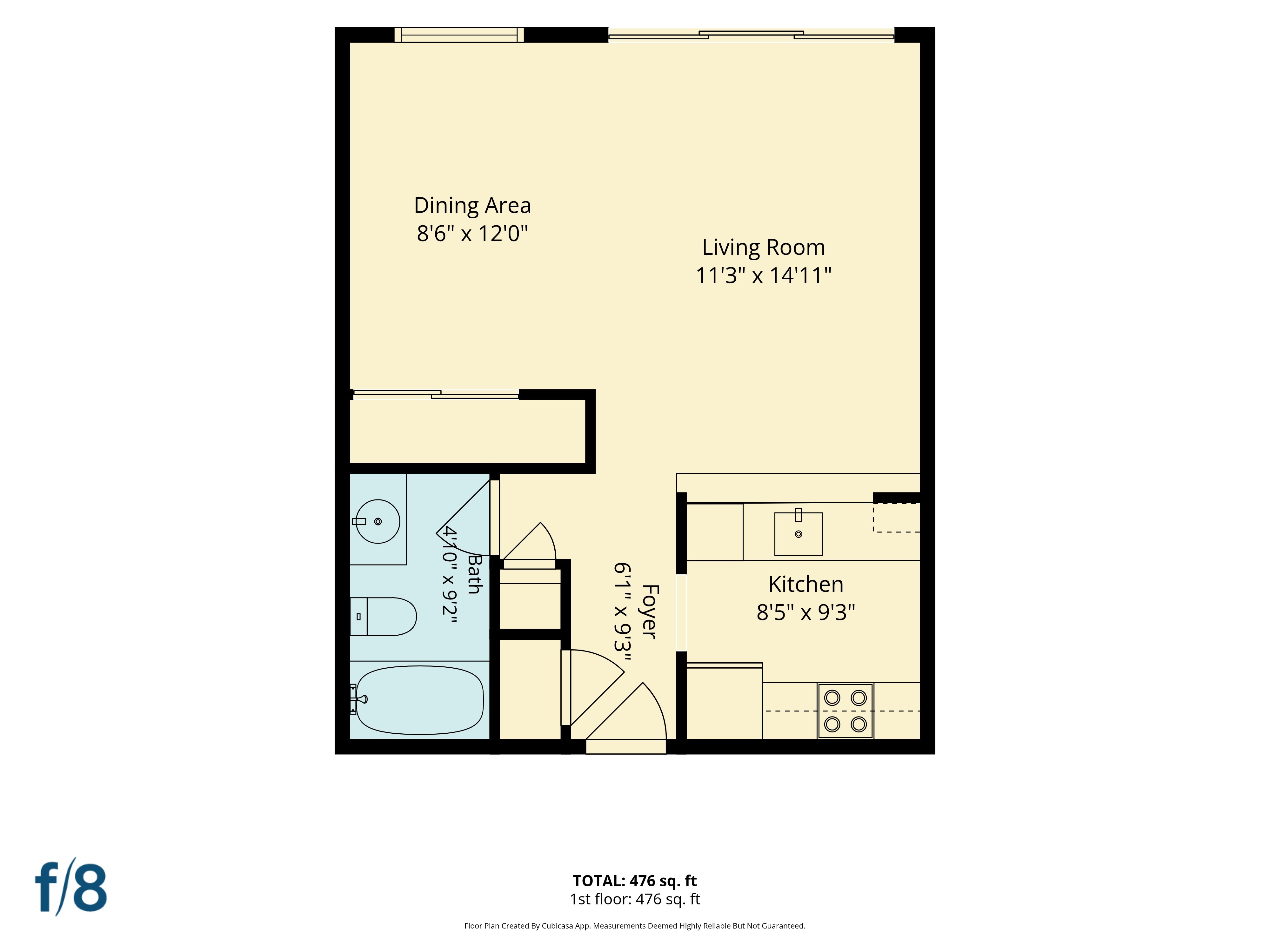 Floor plan for studio, 1 bath, 502 sqft